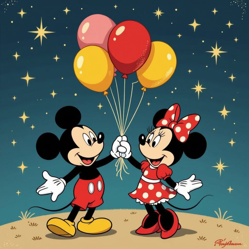 Mickey and Minnie with Red Balloons