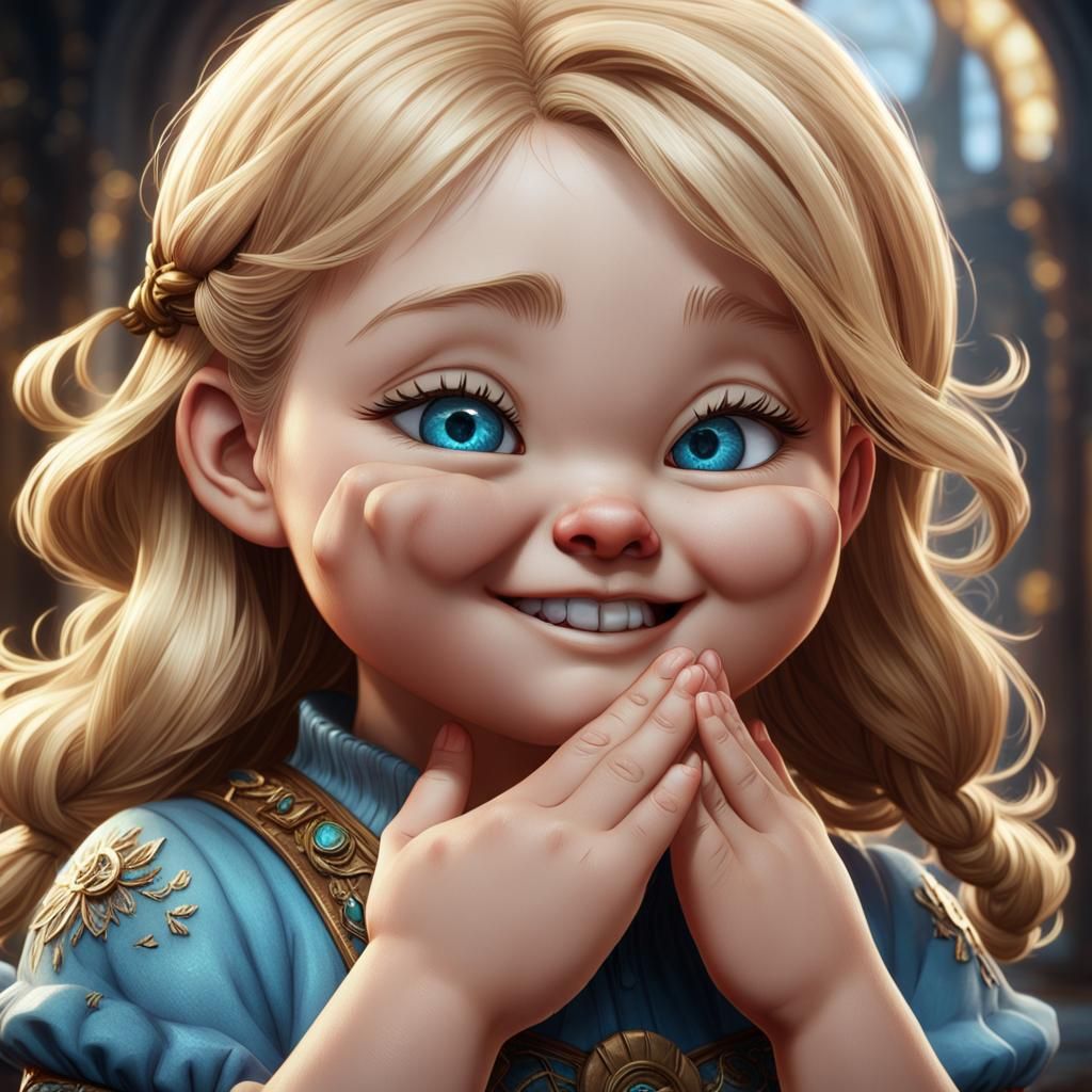 Cute Blonde Girl Portrait in Detailed Digital Painting