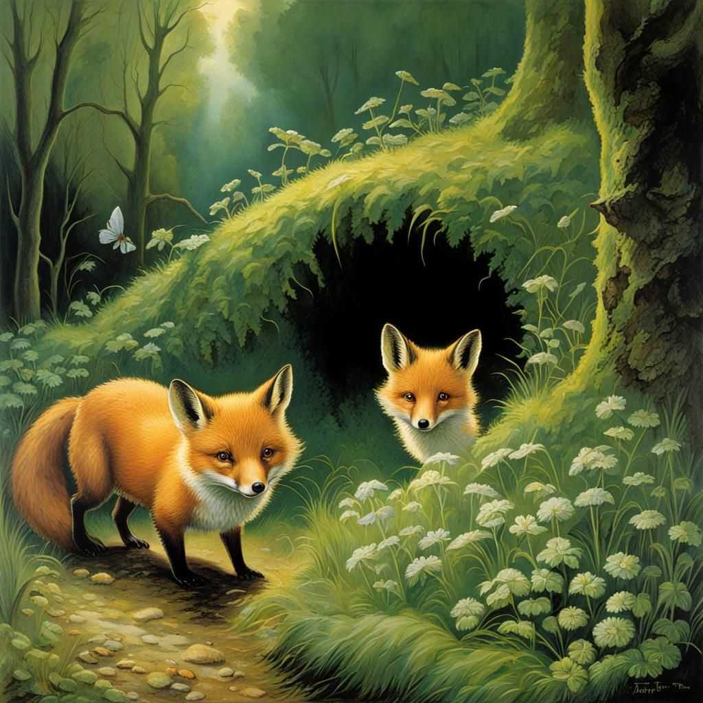 Sinister Fox in Fantasy Valley, Illustration Art