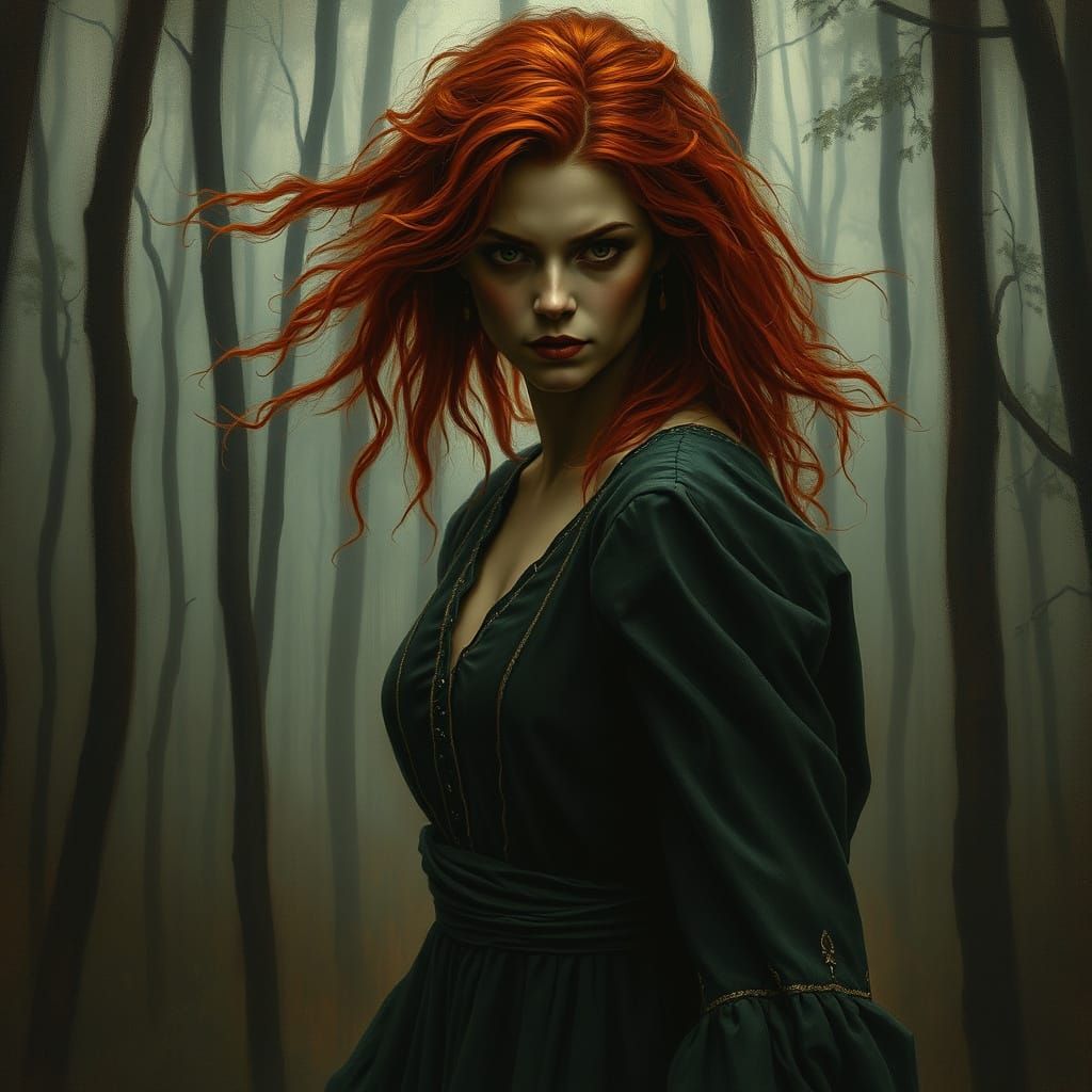 Ethereal Dark Fantasy Witchwoman in Forest