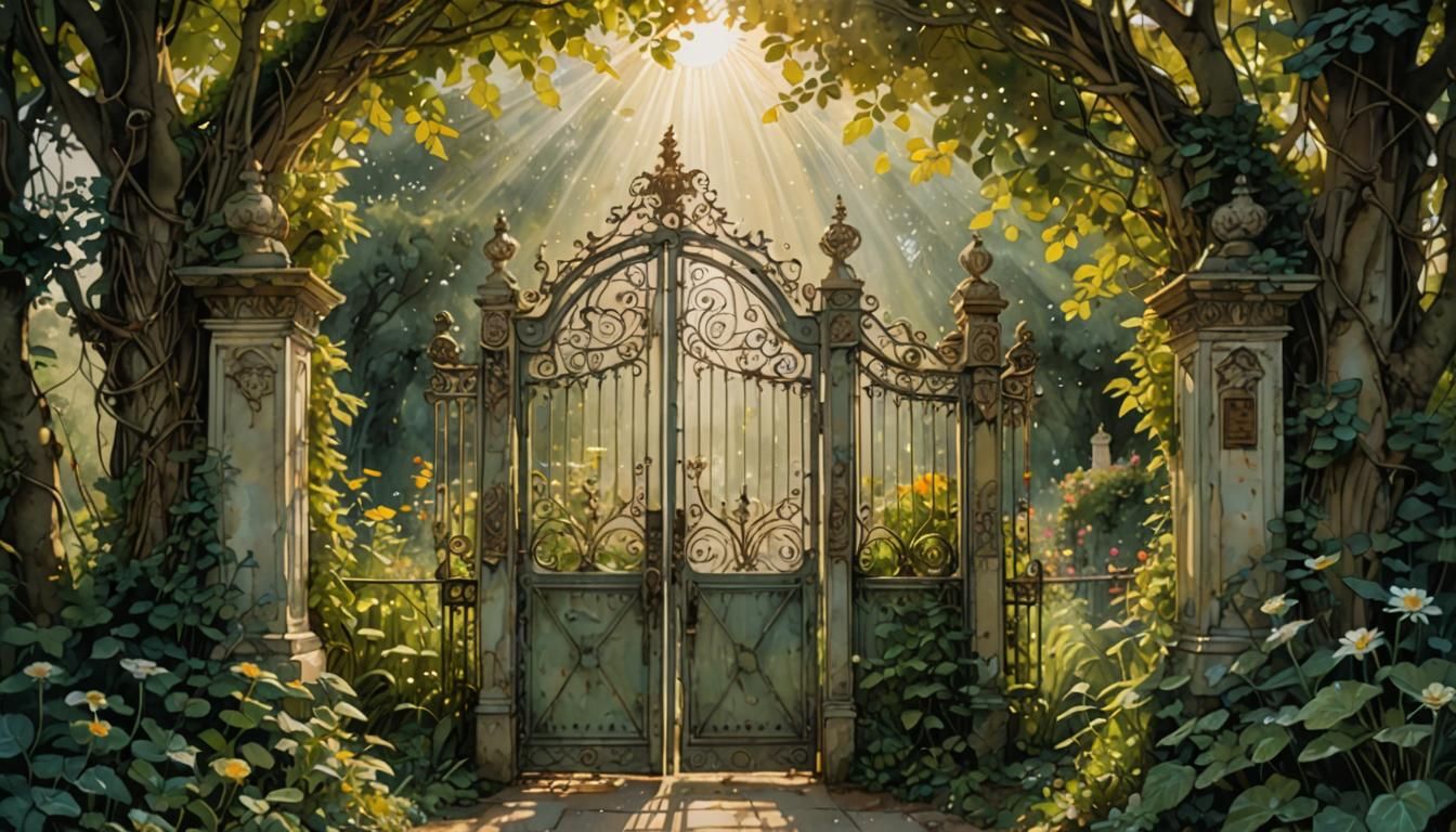 Ornate Garden Gate to Heaven in Detailed Style