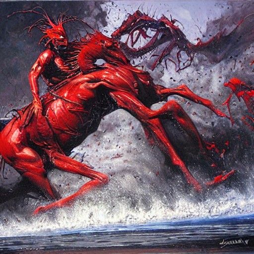 Carnage Oil Painting by James Gurney Style