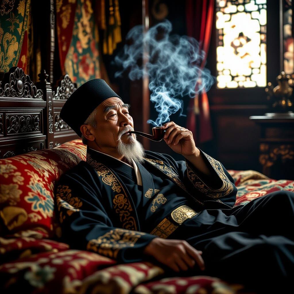 Opulent Brothel Scene with Old Chinese Man