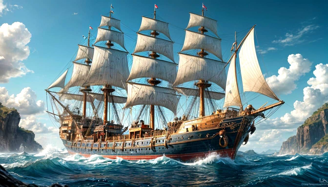 Fantastical Vapor Ship in Detailed Digital Painting Style