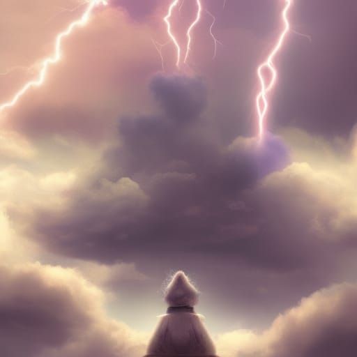 Wise Person Hidden in Fluffy Clouds: Fantasy Art