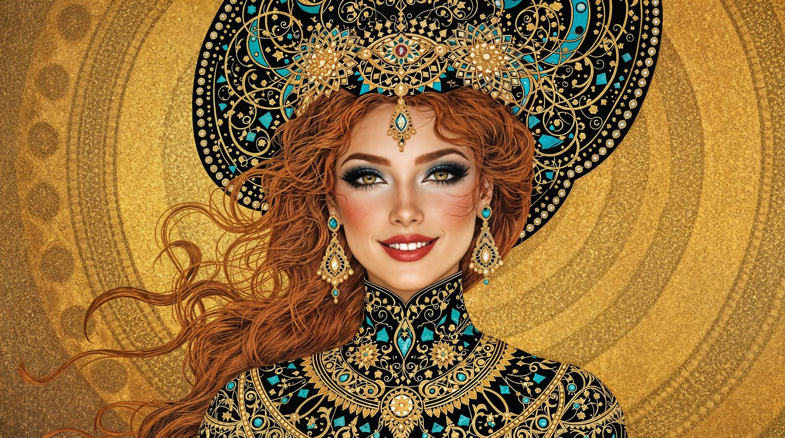 Golden Goddess with Turquoise Hair