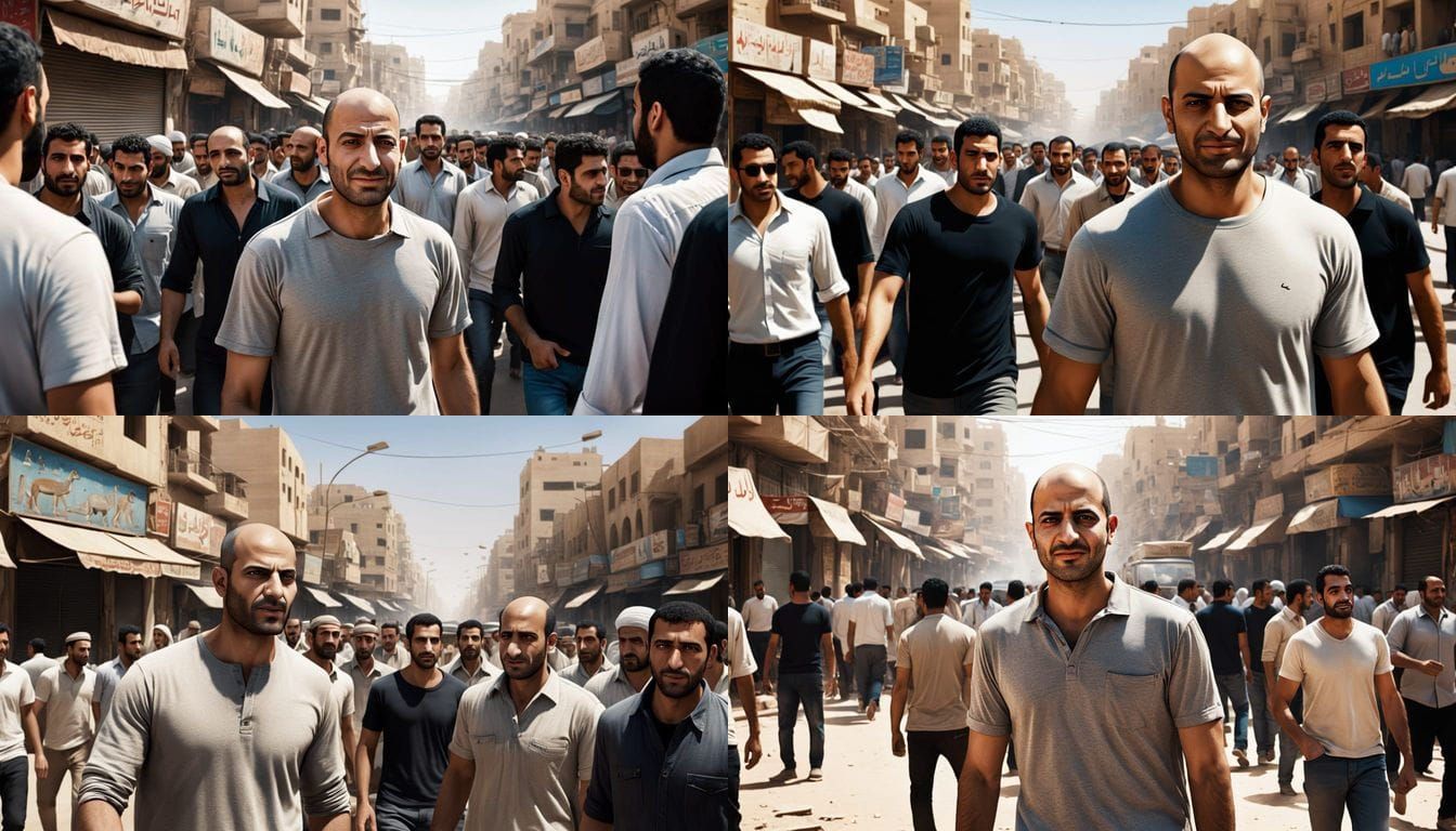 Egyptian Man Strolls on Bustling Street with Iconic Pot