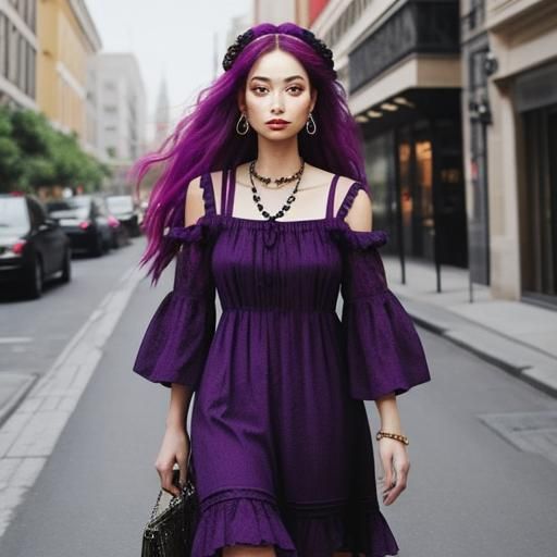Hippie Girl in Colorful Dress