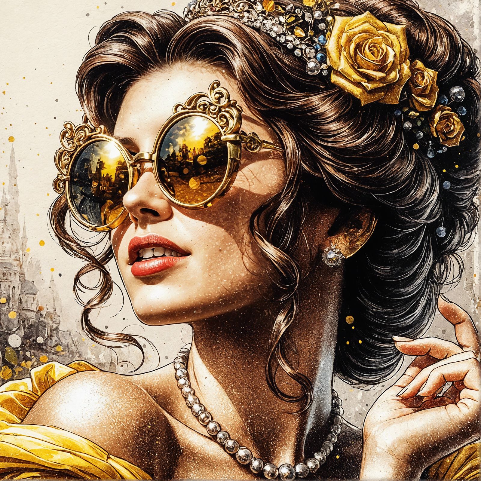 Belle-Inspired Princess at the Beach in Renaissance Pop Art