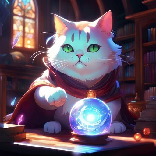 Anime Cat Mischief in Wizard Library