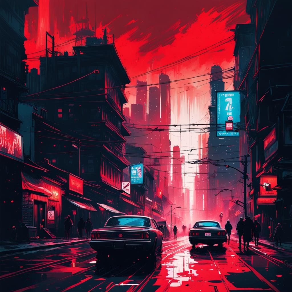 Dynamic Cityscape Splatter Art in Digital Painting Style