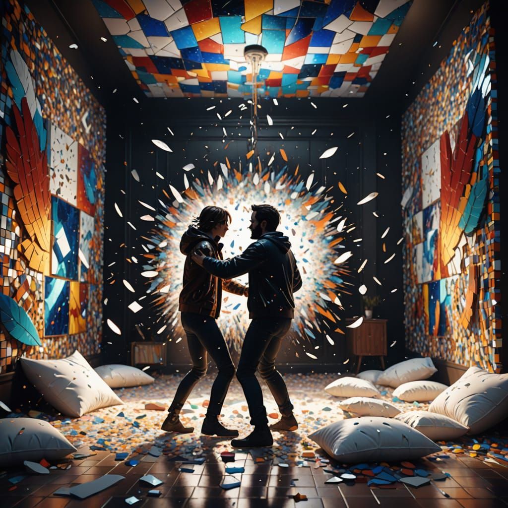 Kinetic Abstraction: Pillow Fight in Mirrored Chamber