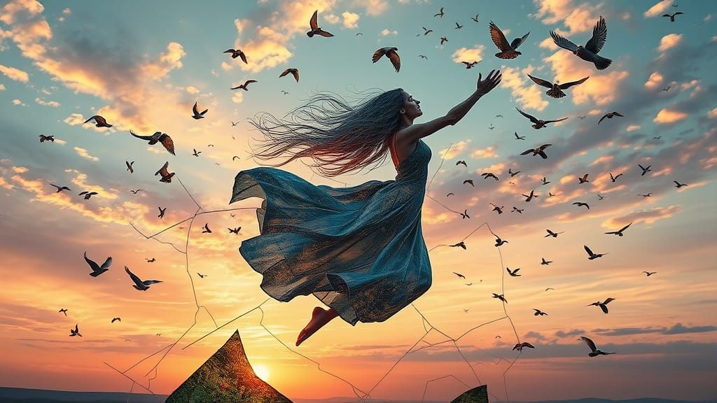 Surreal Fragmented Sculpture of Mirrors in a Dreamlike Lands...