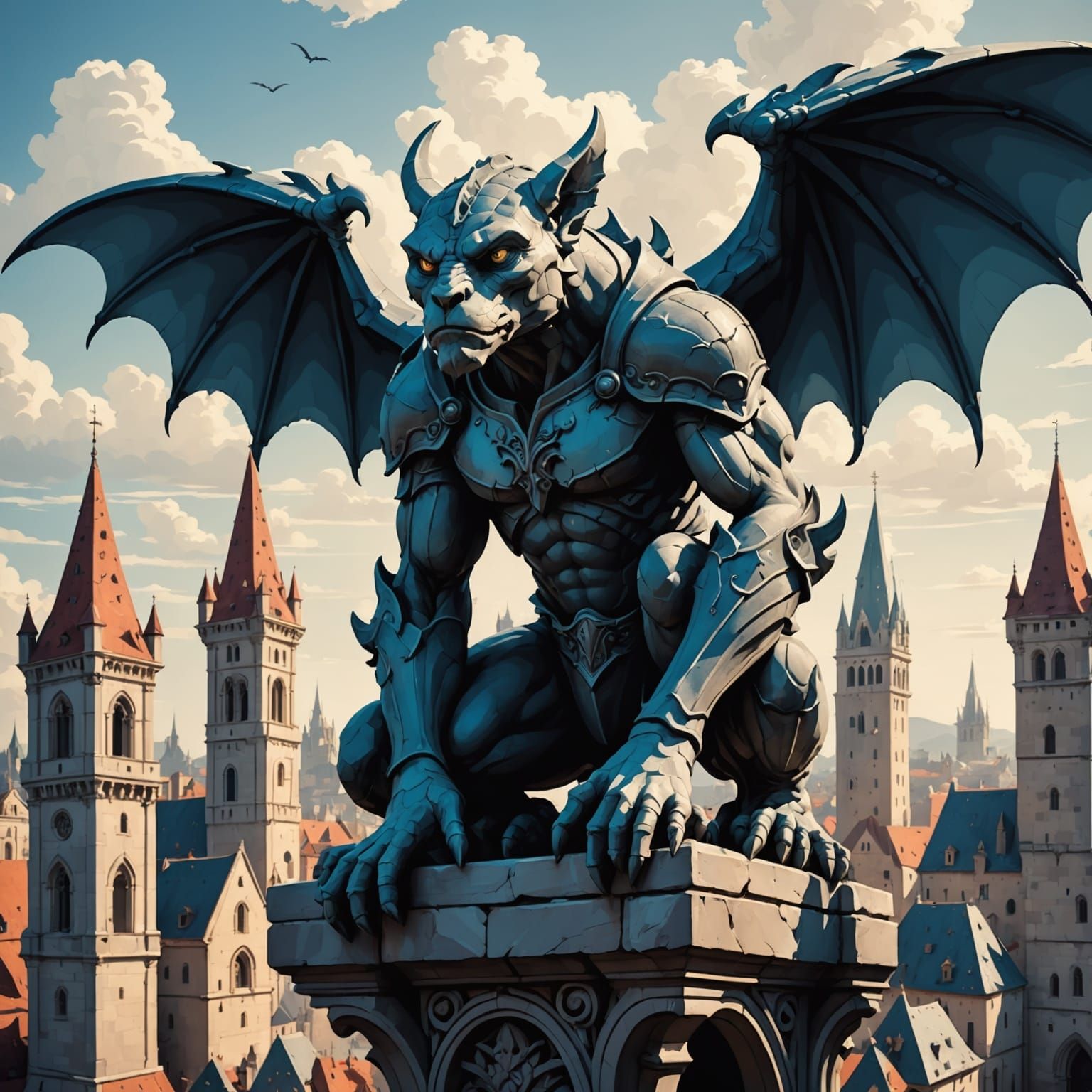 Gothic Gargoyle in Whimsical Storybook Parallax