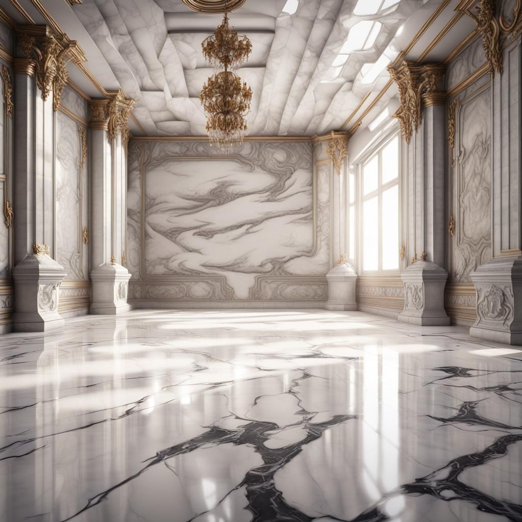Large White Marble Video Game Room: Detailed Matte Painting