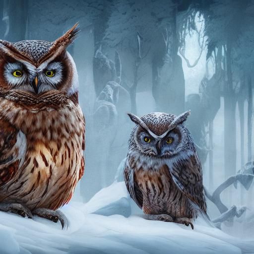Fantastical Winter Owls in Detailed Matte Painting