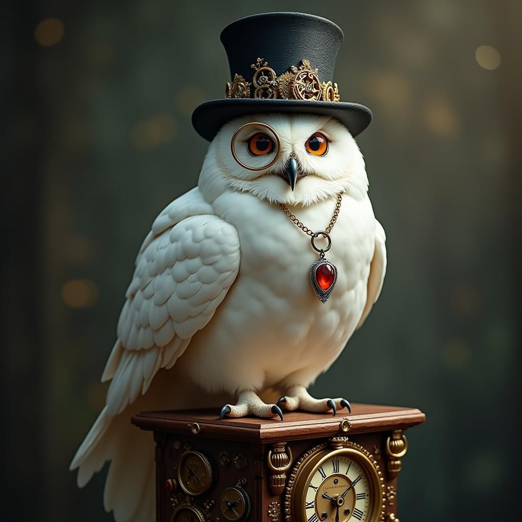 Steampunk Owl with Monocle and Top Hat