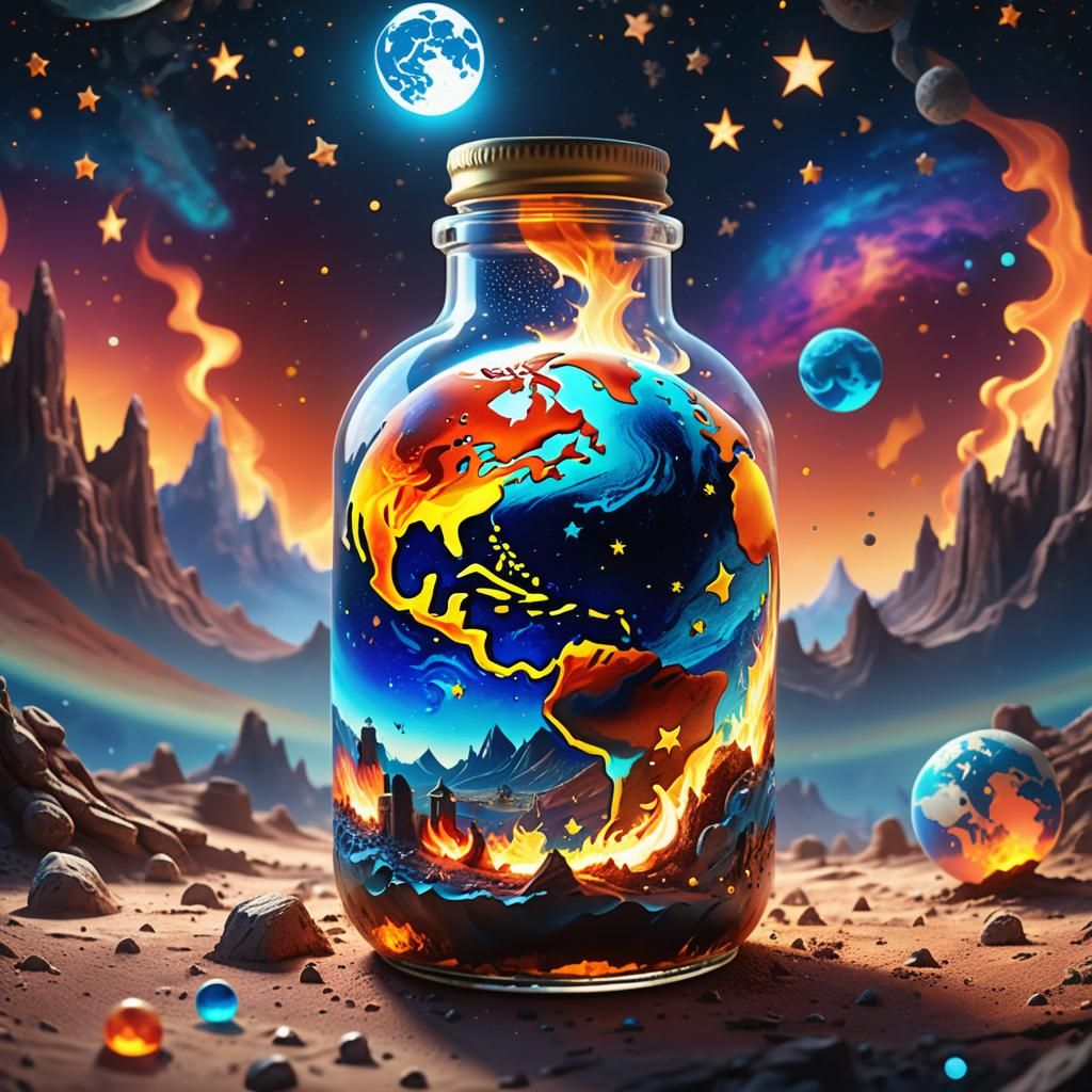 Fiery Earth in a Bottle: Digital Art Concept