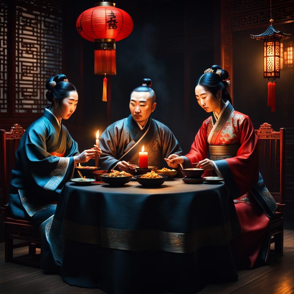 Ming Dynasty Couple's Hyperrealistic Candlelight Dinner