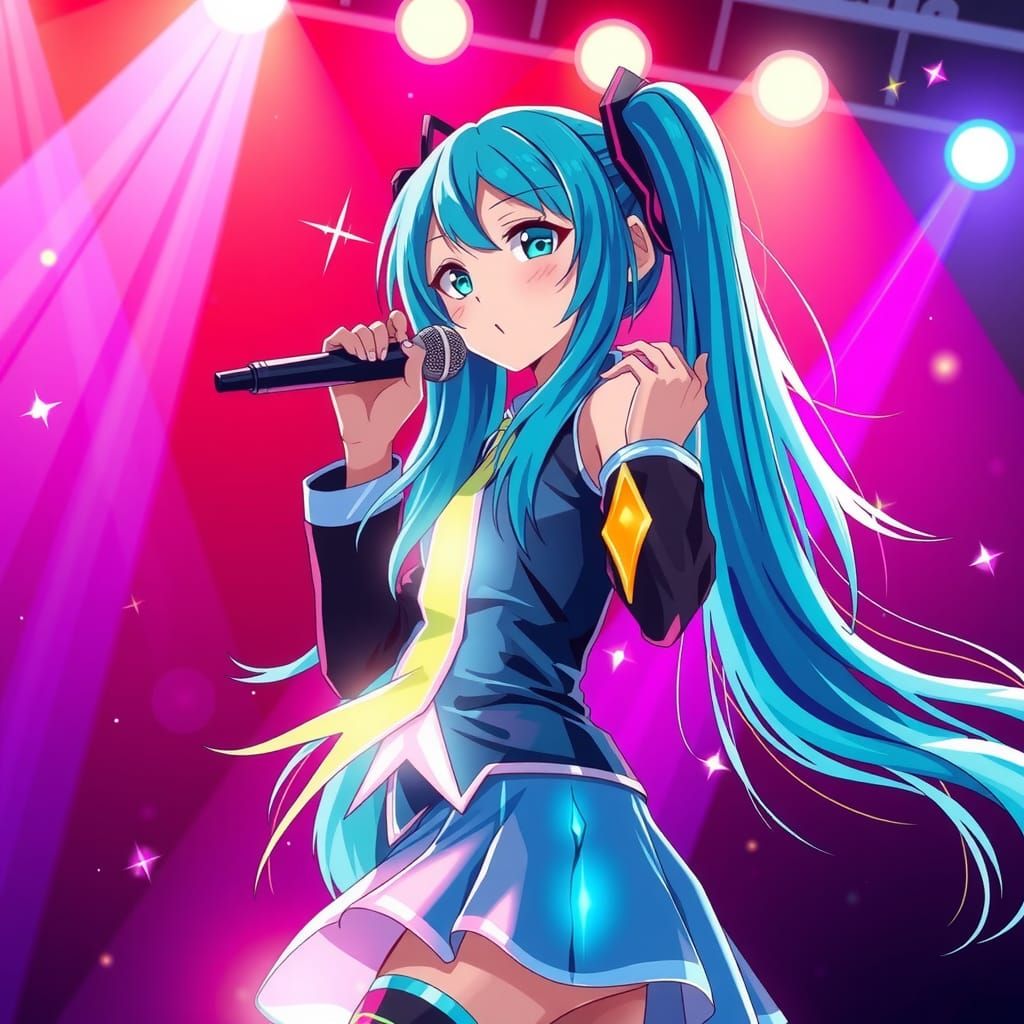 Hatsune Miku Concert in Vibrant Anime Style