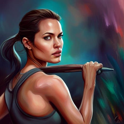 Lara Croft Hyperrealistic Splash Art Portrait