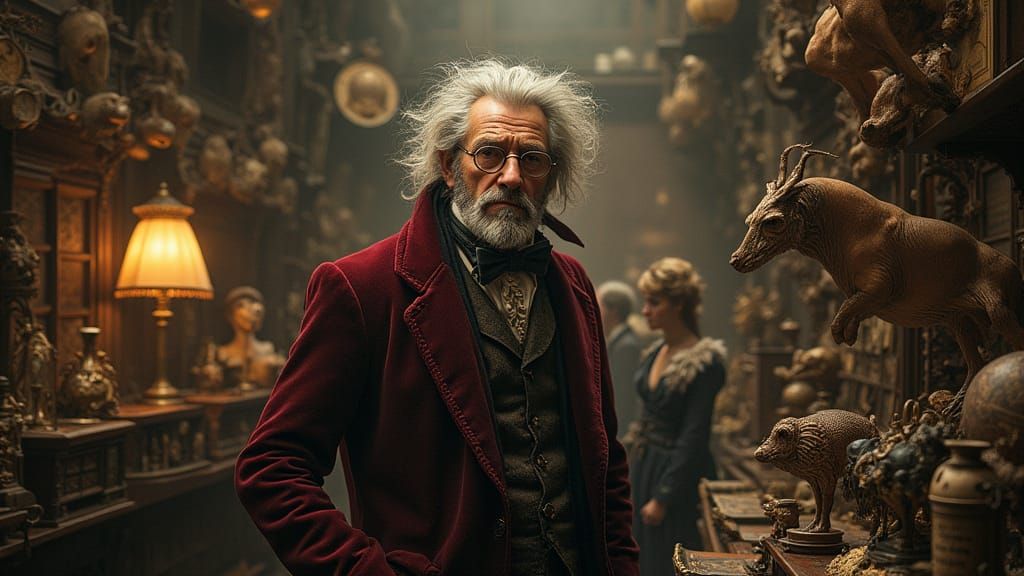 Victorian Gentleman in Curiosity Shop, Rembrandt Style
