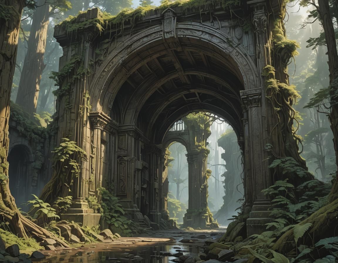 Ancient Portal in the Pacific Northwest: Hyperrealistic Goth...