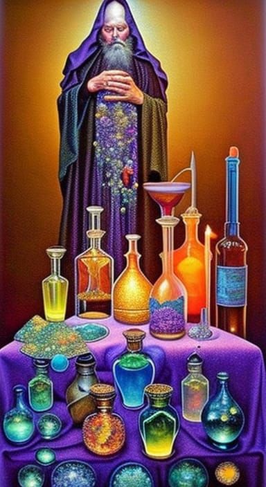 Wizard and Potion Bottle