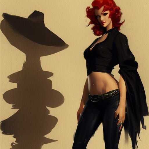 Sinister Cowgirl Pin-Up in Detailed Style