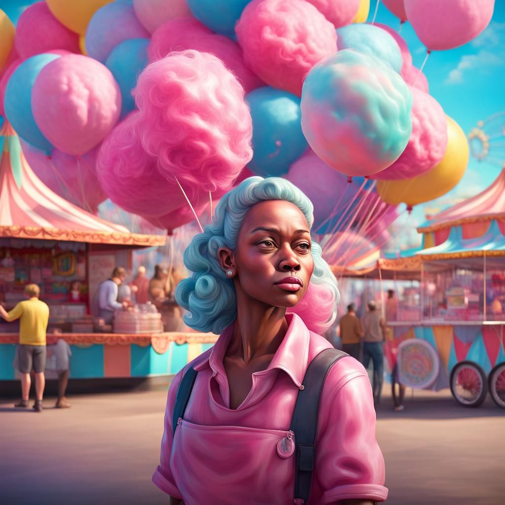 Hyperrealistic 3D Carnival Cotton Candy Vendor