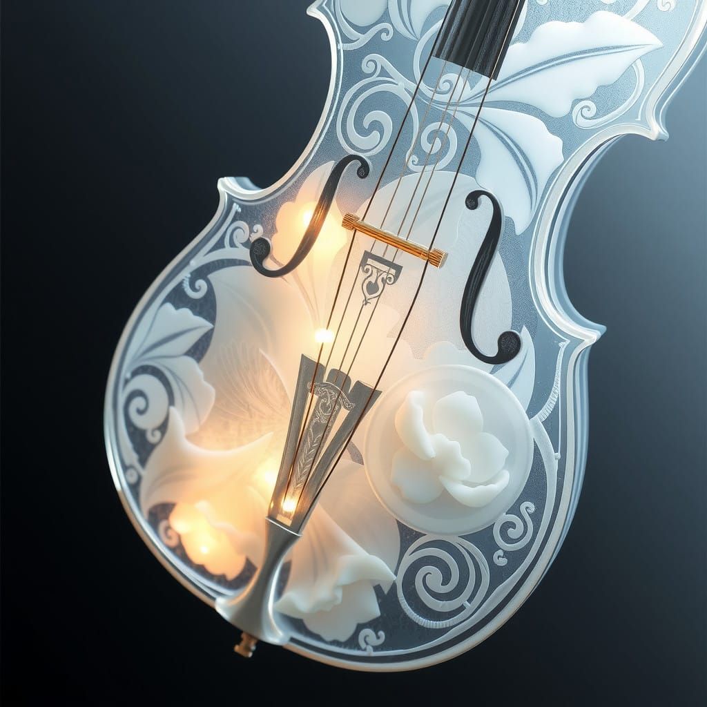 Lalique Style Glass Cello with Art Nouveau Patterns and Opal...