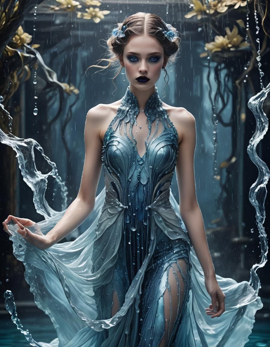 Mystical Water Element High Fashion in Art Nouveau Style