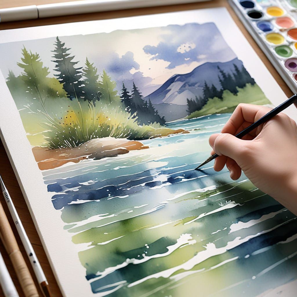Watercolor Painting of a Person Creating Art