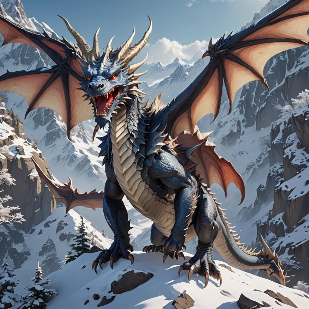 Dragon on Snowy Mountain in Anime Style