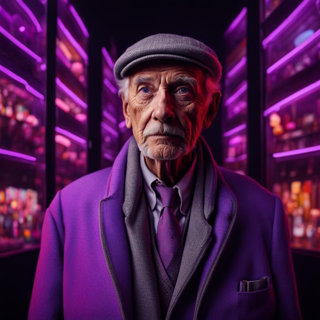 Neon Urban Portrait of an Old Man