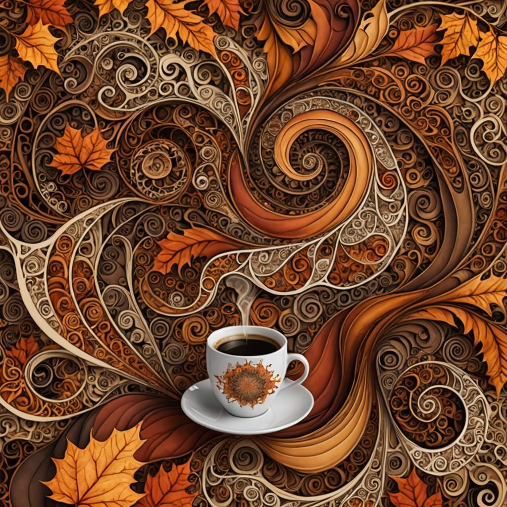 Vibrant Autumn Zentangle Waves in Fractal Harmony