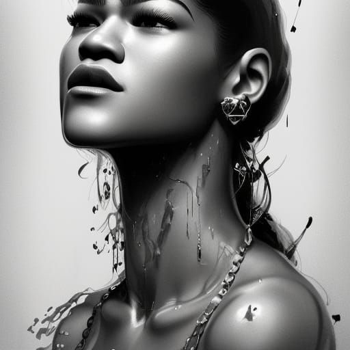 Zendaya Ink Portrait in Black and White