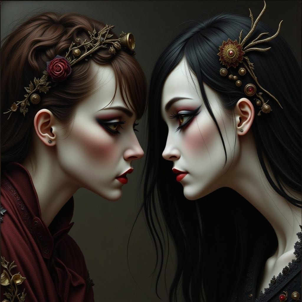 Gothic Vampire Wedding Portrait with Fangs