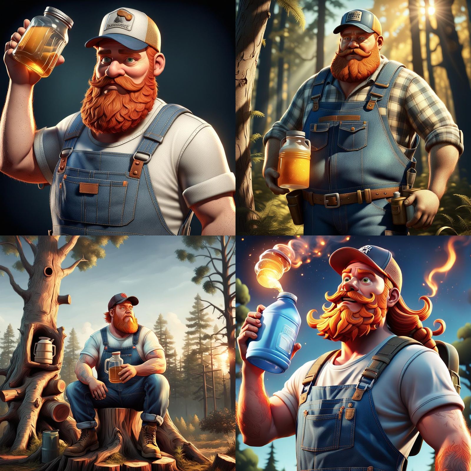 Ginger Bearded Redneck with Moonshine, 3D Render