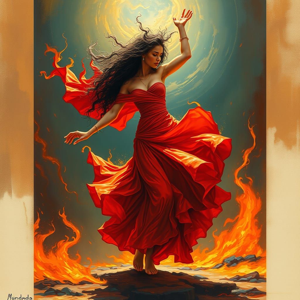 Fiery Goddess in a Swirling Inferno of Flames