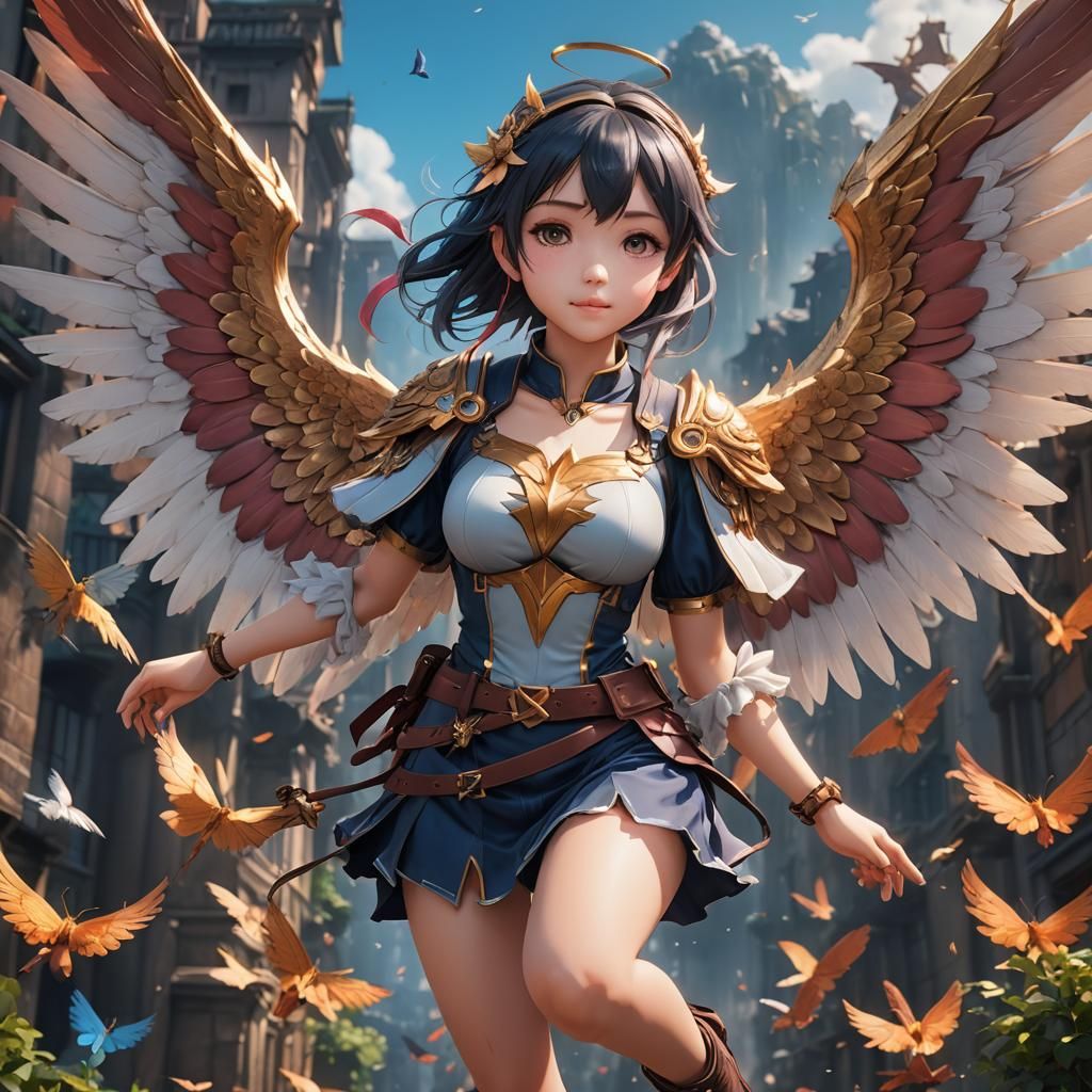 Anime Girl with Wings: Digital Matte Painting