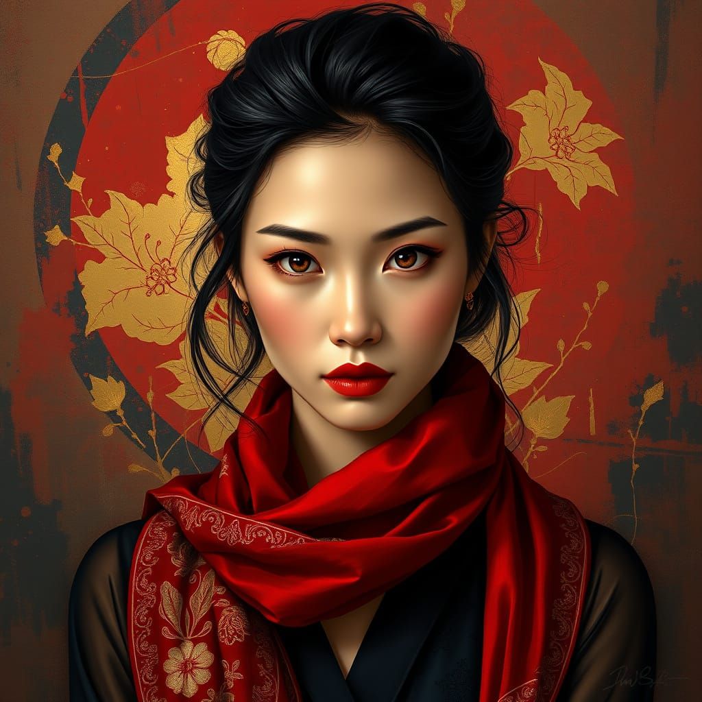 Hyper-Realistic Digital Portrait of a Slender Asian Woman in...