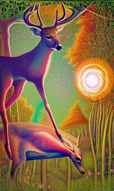 Woman-Deer Hybrid on Stargazing Platform in 8k