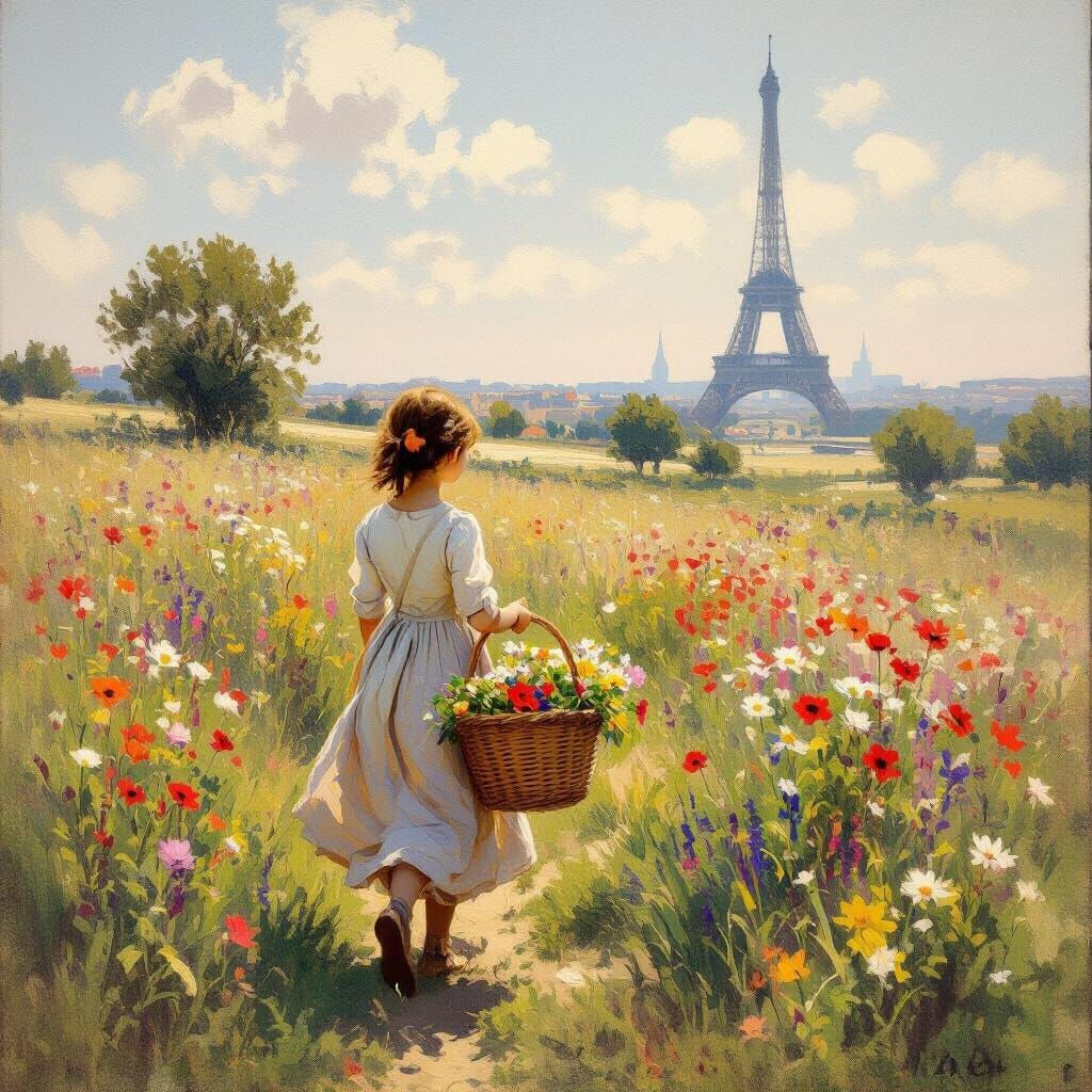 Girl with Flowers in Parisian Countryside, 1900