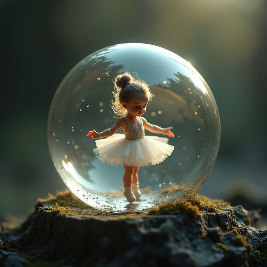 Ballerina in Glass Orb: Hyperrealistic Miniature World