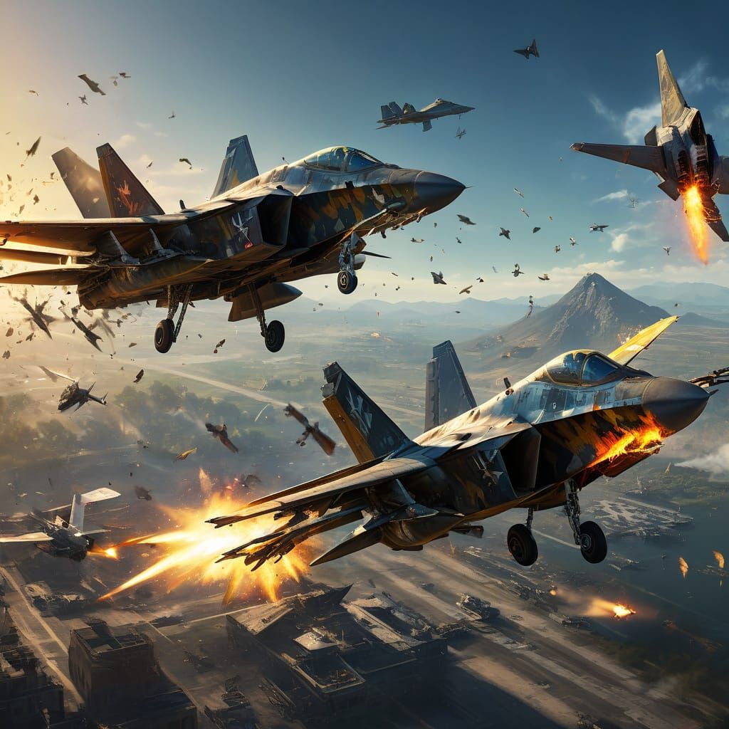 F-22 Raptor Dogfight in Vibrant Oil Painting