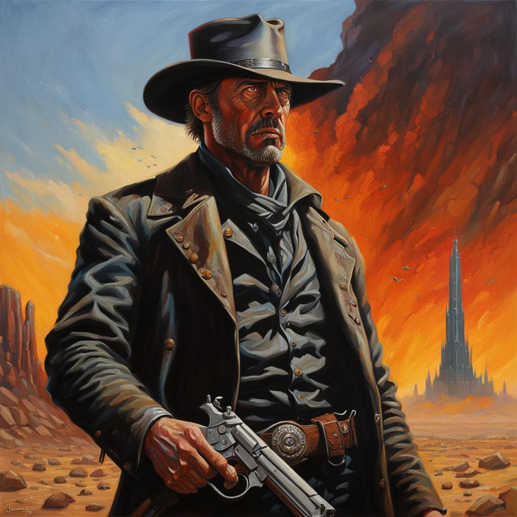 Gunslinger and the Dark Tower: Hyperrealistic Splash Art
