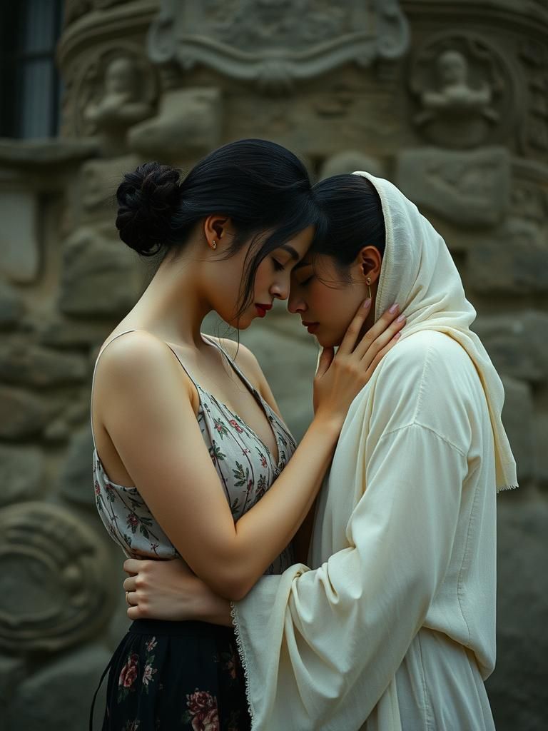 Intimate Moment in Cinematic Film Still Style