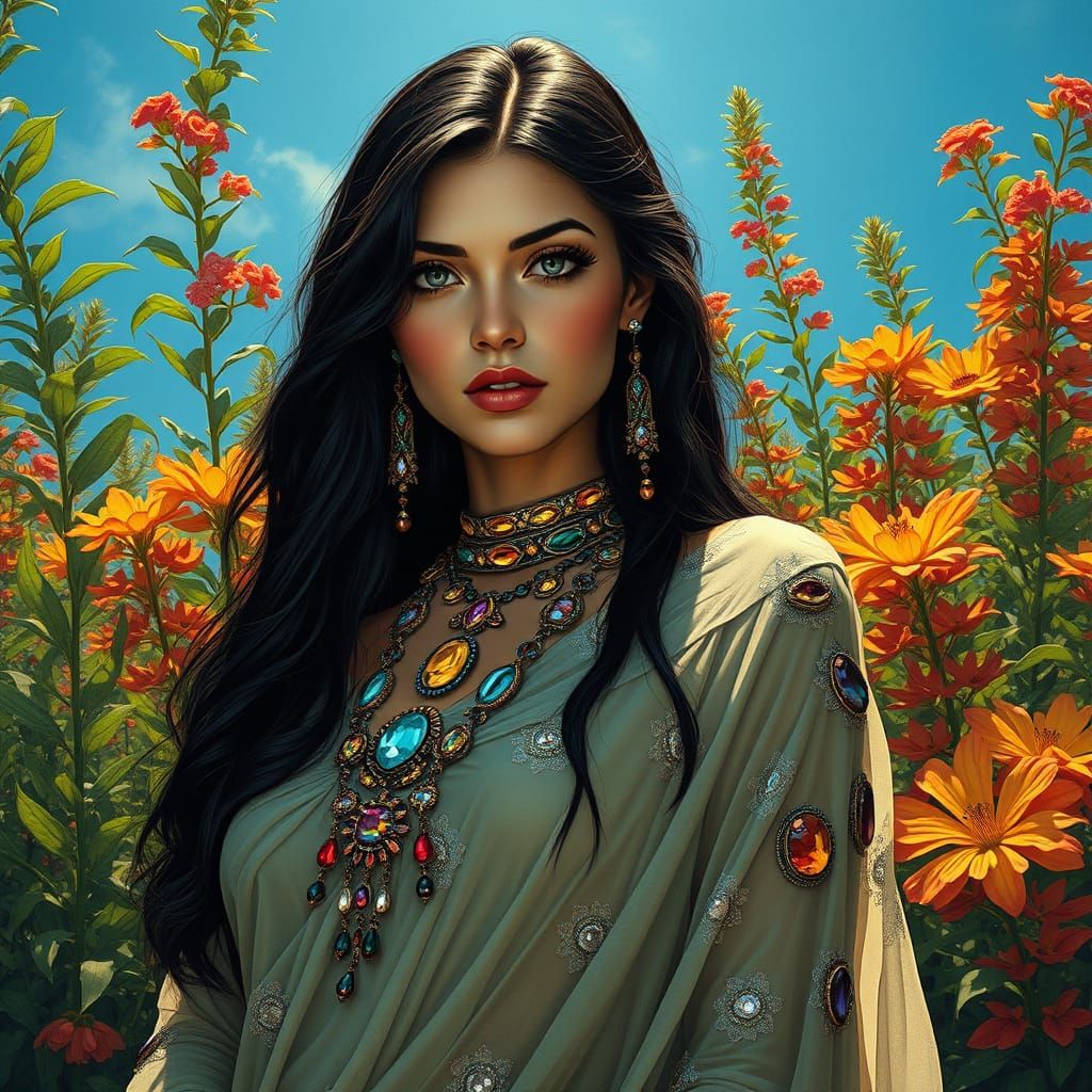 Sensual Bulgarian Goddess in Celtic-Inspired Art Nouveau Sty...