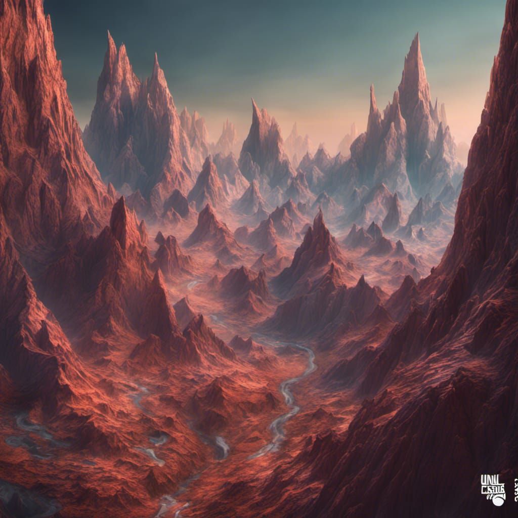 Detailed 3D Topographical Mountain Art in Deep Color